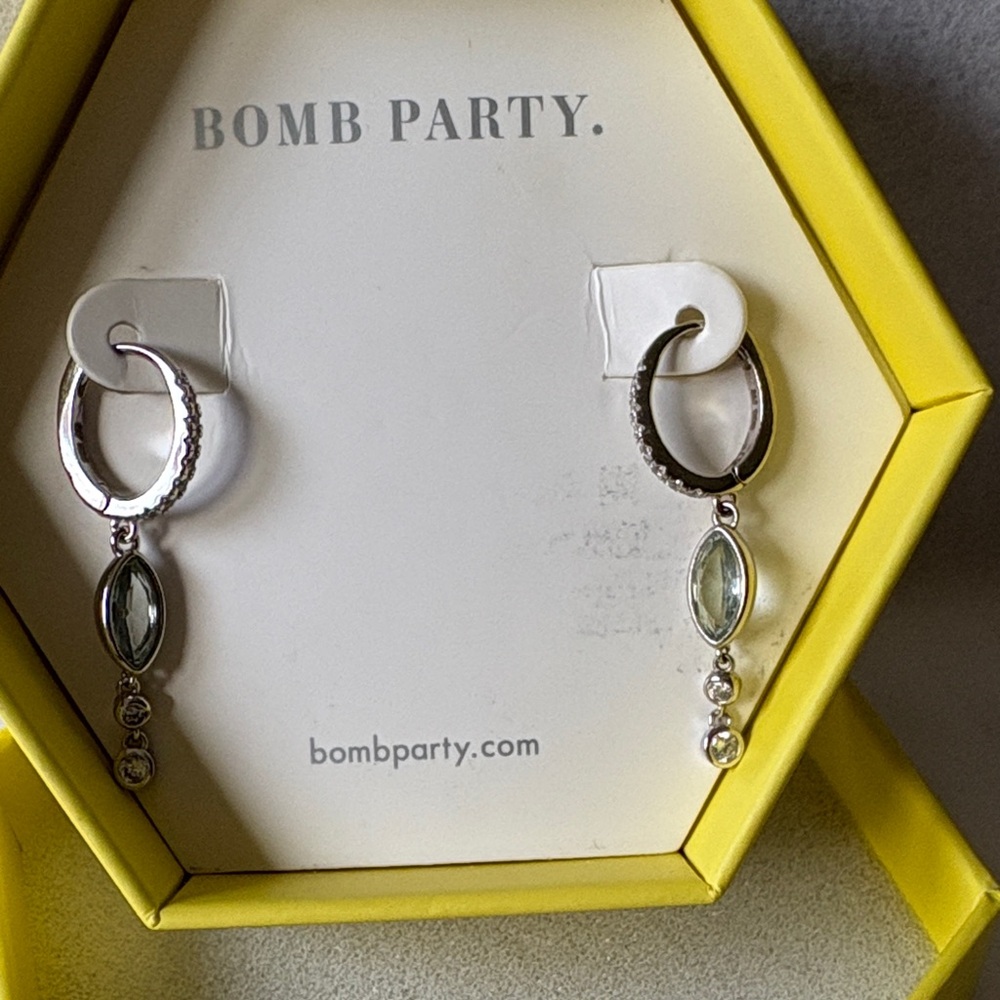 Bomb Party Silver and Green Gemstone Earrings